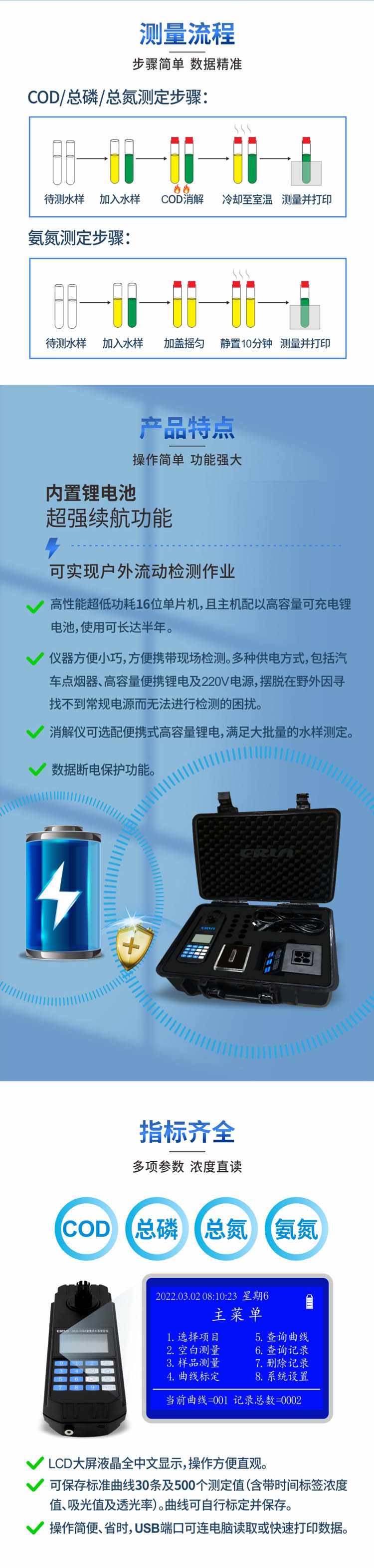 便攜式多參數(shù)COD、氨氮、總磷、總氮水質(zhì)測定儀